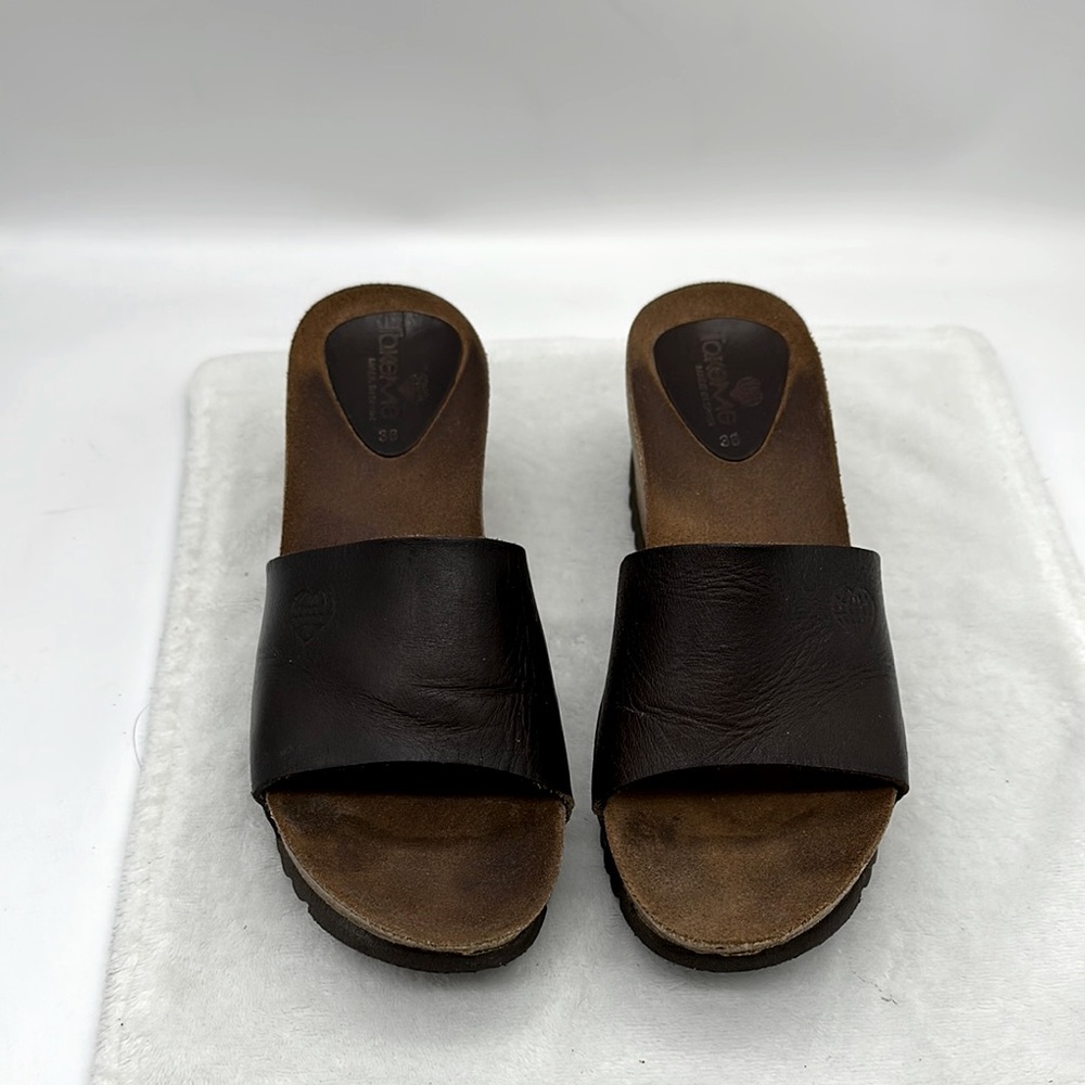 Vintage TakeMe (made in Spain) Leather & Cork Wedge Clogs Women’s Size 38(7.5)US